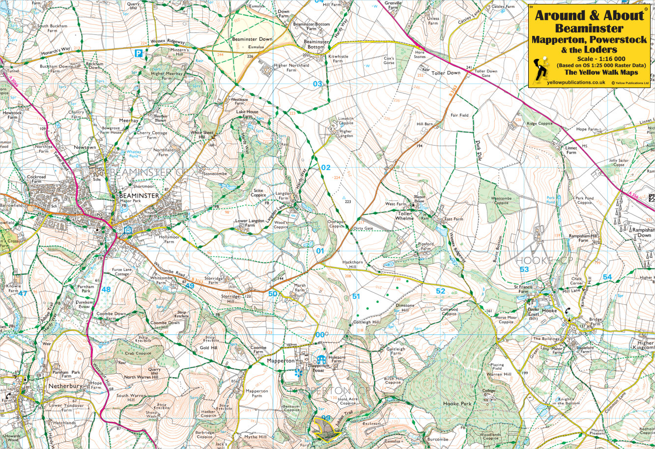 Beaminster, Mapperton, Powerstock & the Loders Walking Map